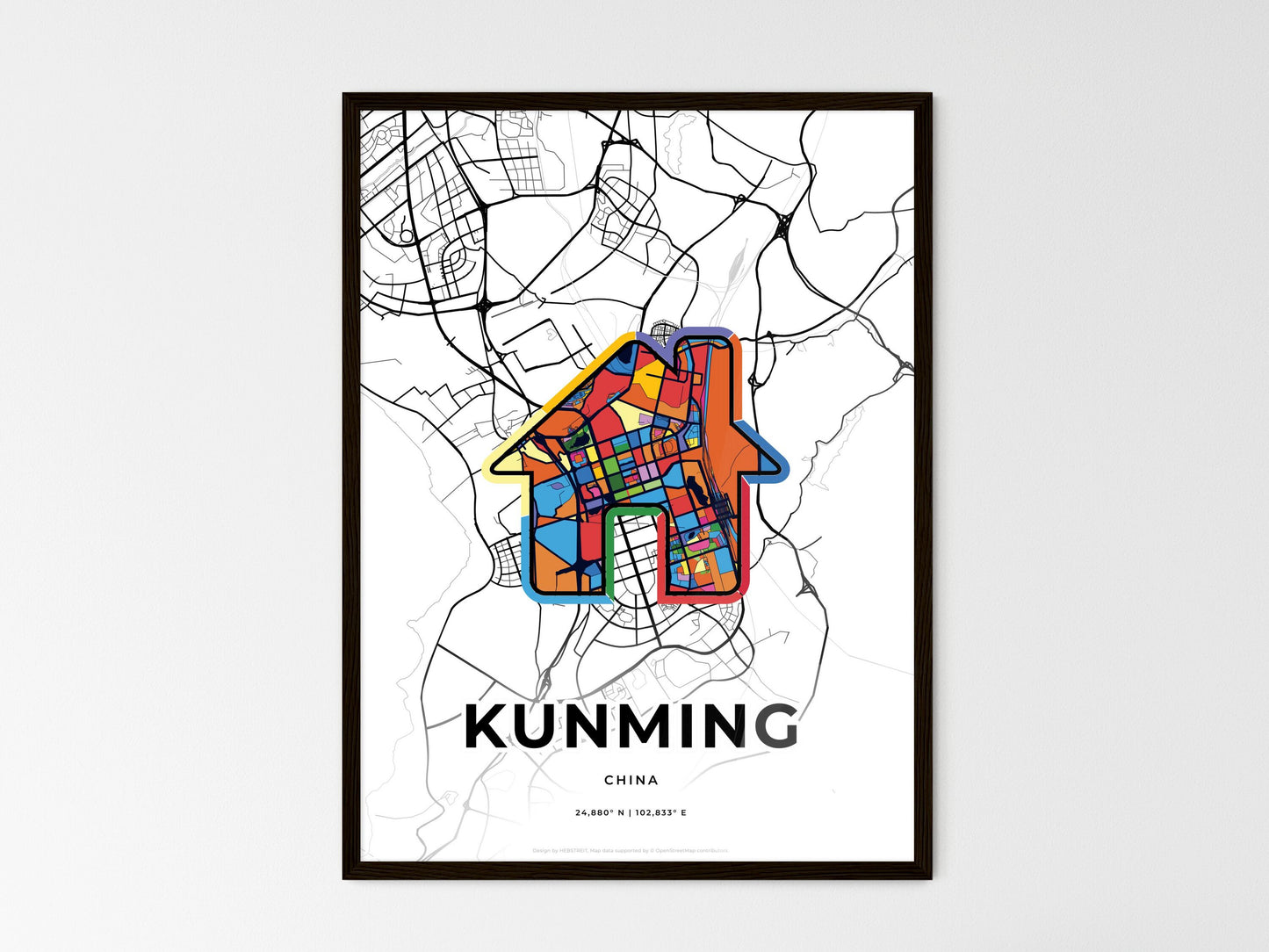 Kunming China wedding art map with home icon