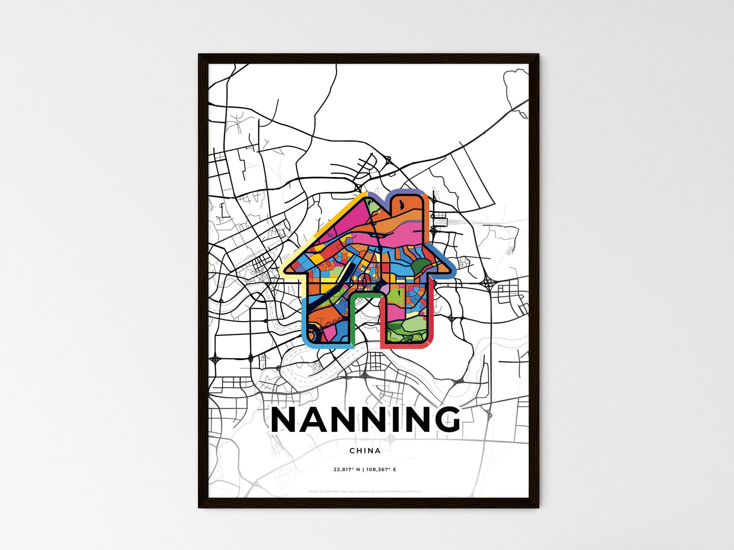 Nanning China wedding art map with home icon
