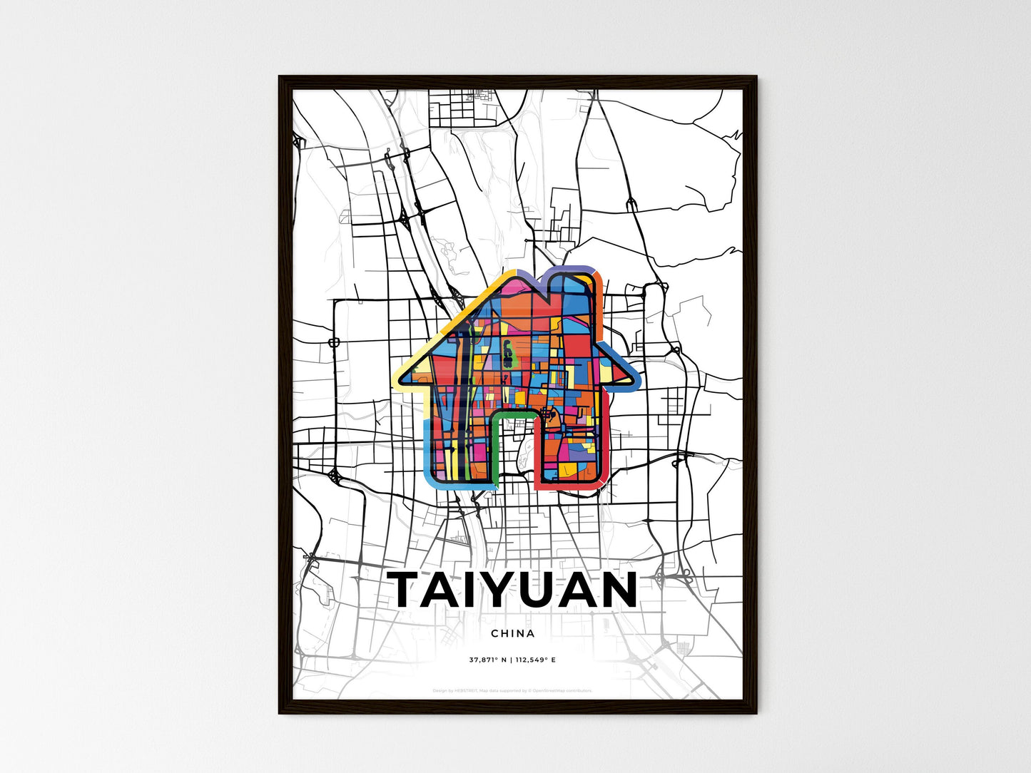 Taiyuan China wedding art map with home icon
