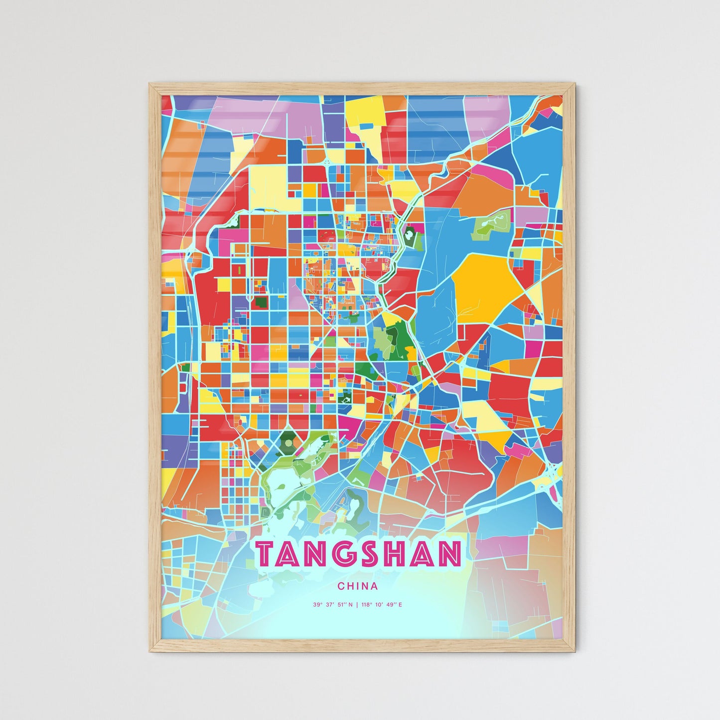 Colorful TANGSHAN CHINA Fine Art Map Crazy Colors