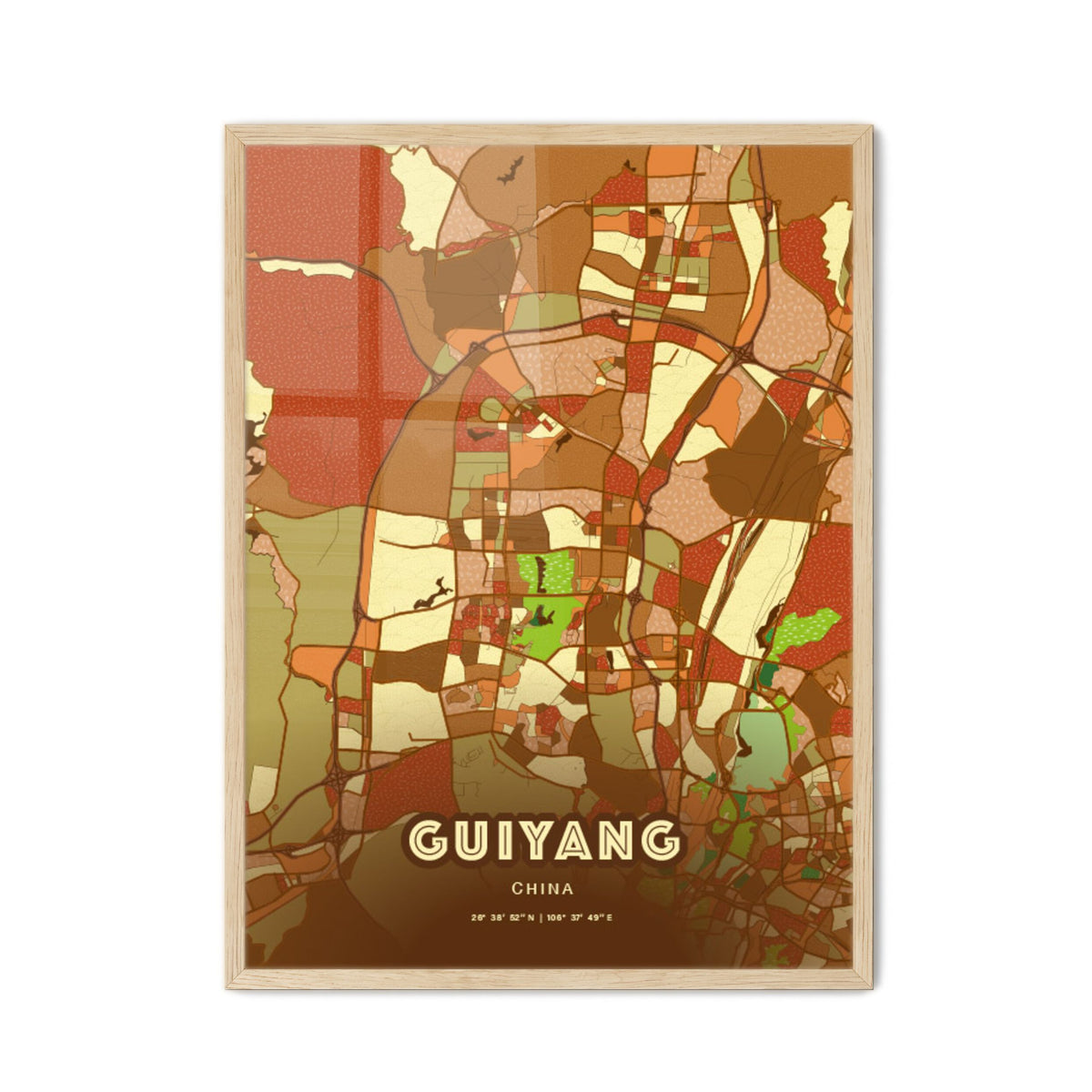 Colorful GUIYANG CHINA Fine Art Map Farmhouse