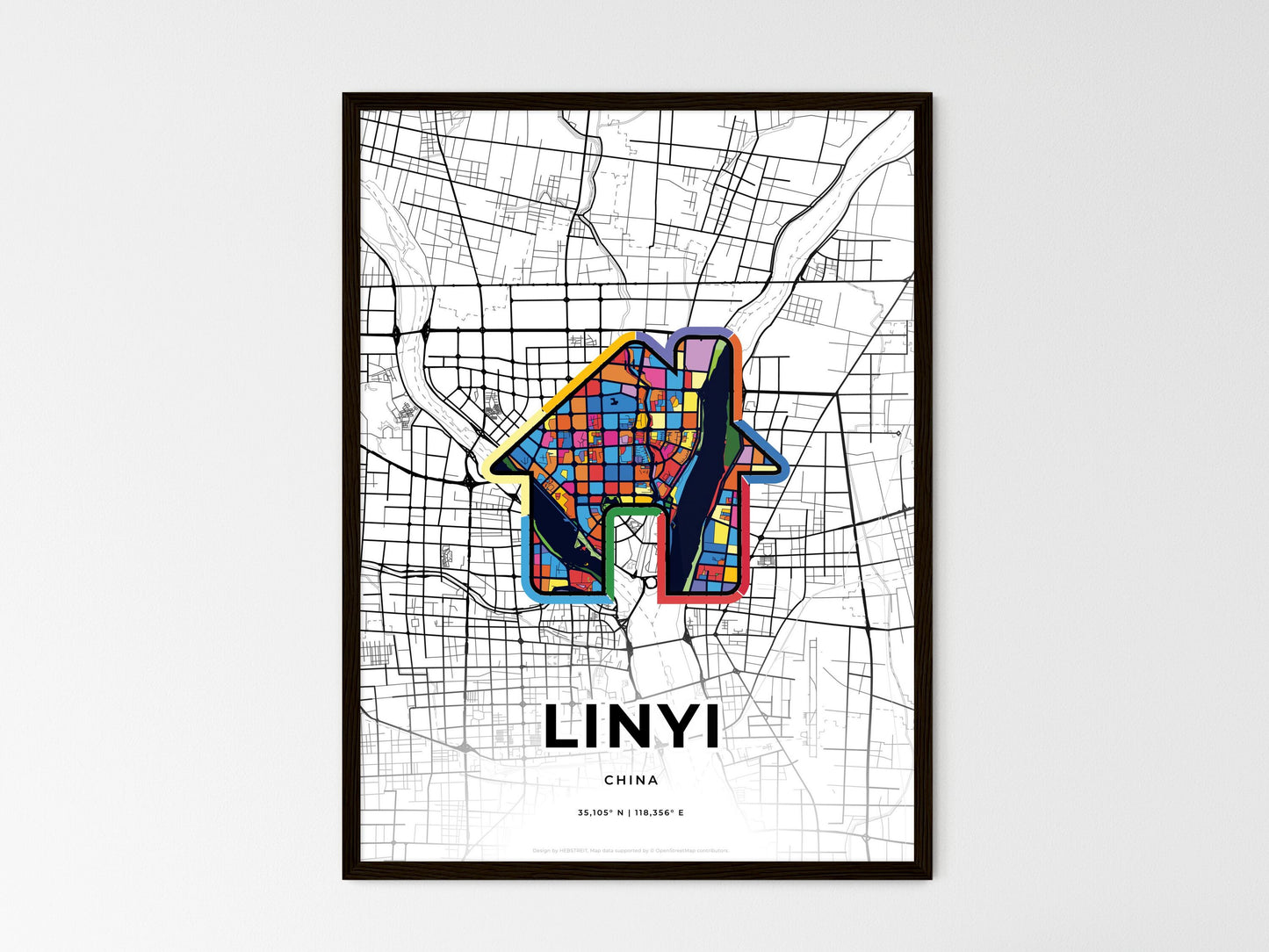 Linyi China wedding art map with home icon
