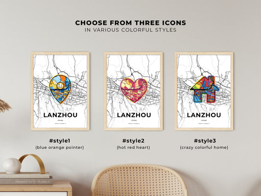 Lanzhou China maps with colorful icons