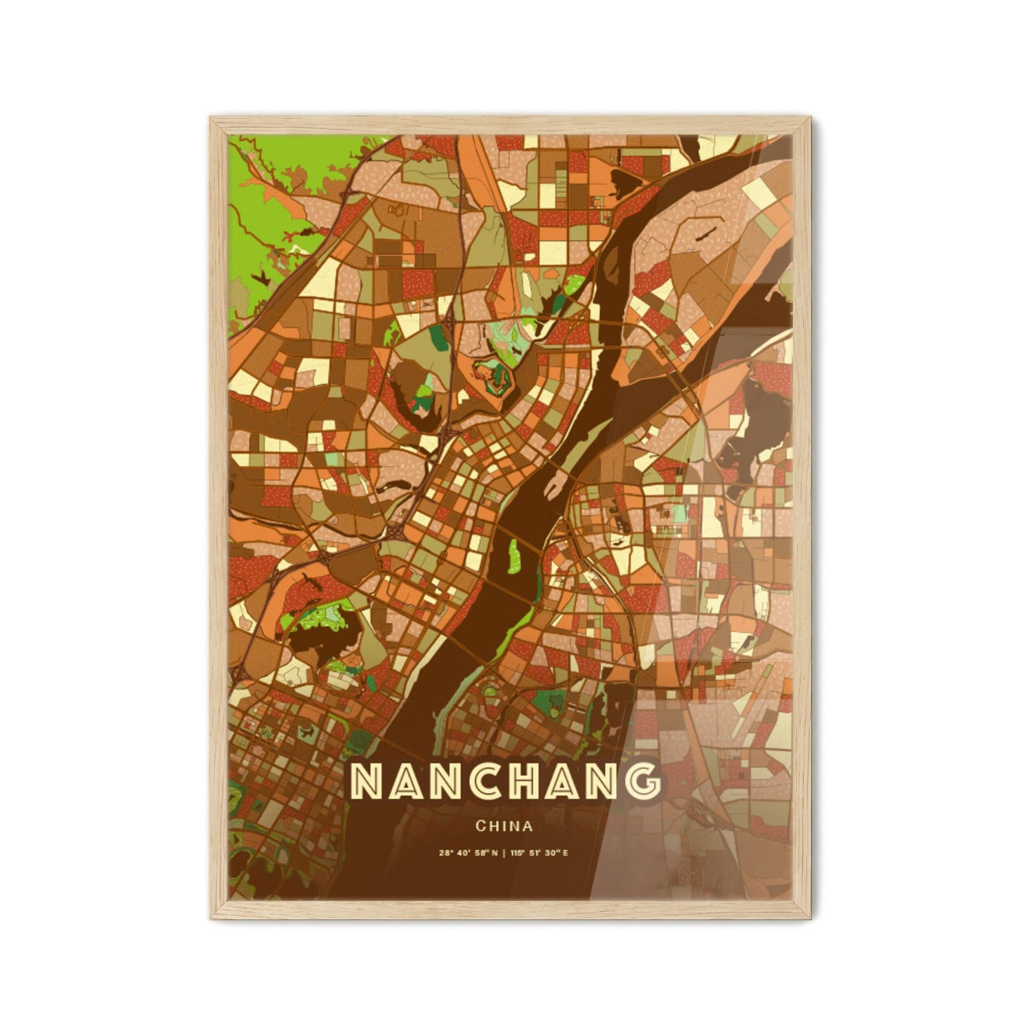 Colorful NANCHANG CHINA Fine Art Map Farmhouse