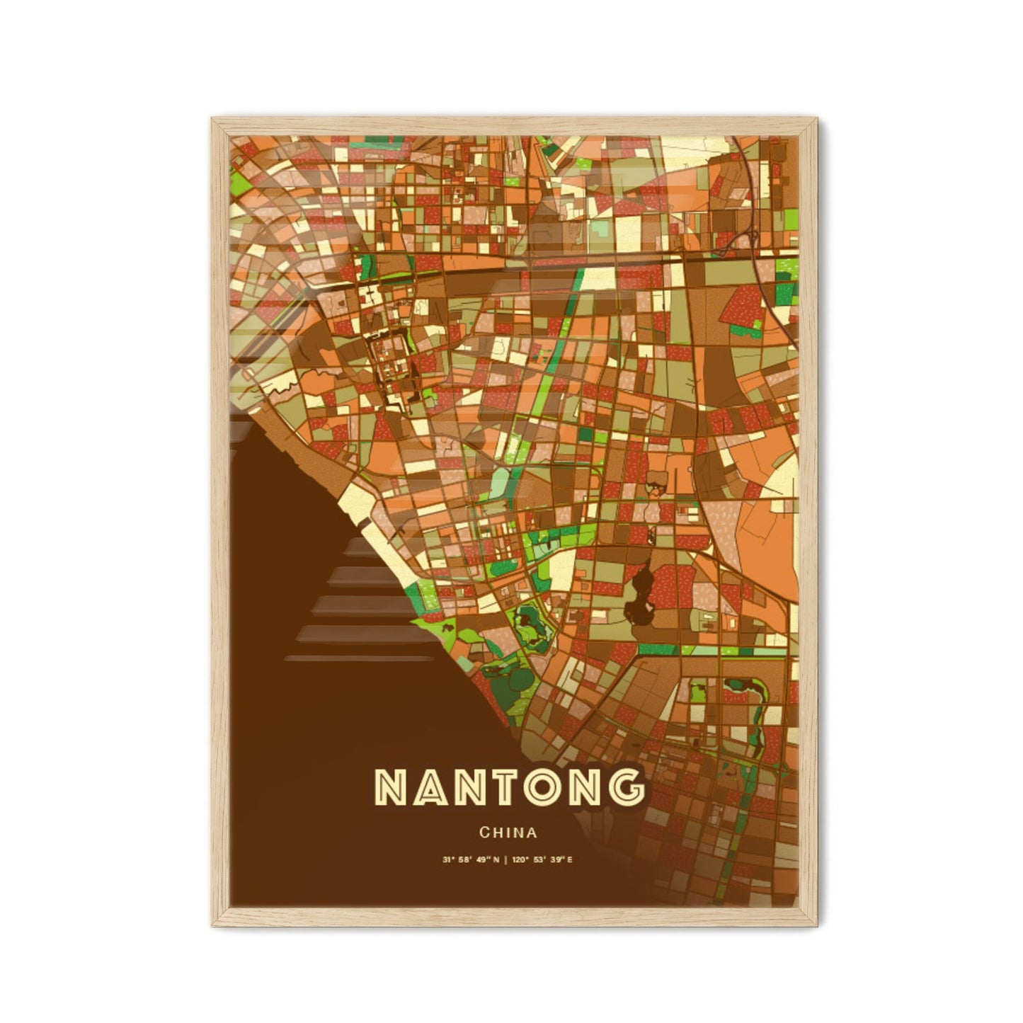 Colorful NANTONG CHINA Fine Art Map Farmhouse