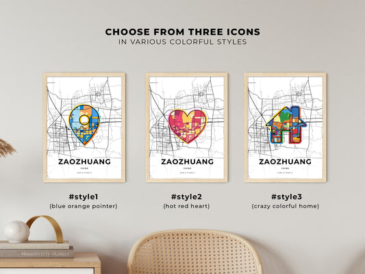 Zaozhuang China maps with colorful icons