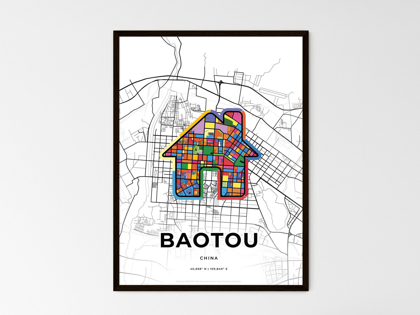 Baotou China wedding art map with home icon