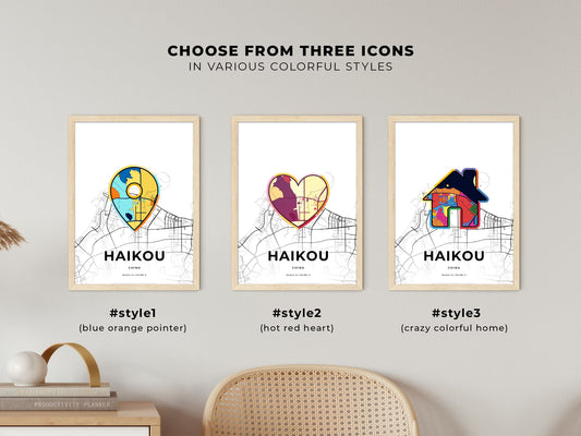 Haikou China maps with colorful icons