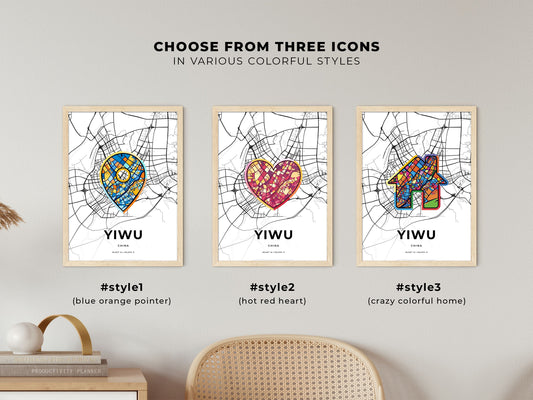 Yiwu China maps with colorful icons