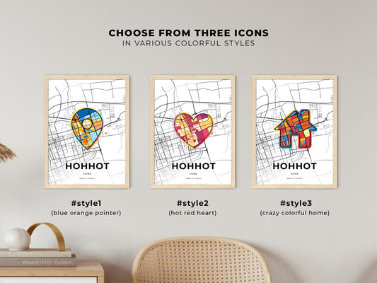 Hohhot China maps with colorful icons