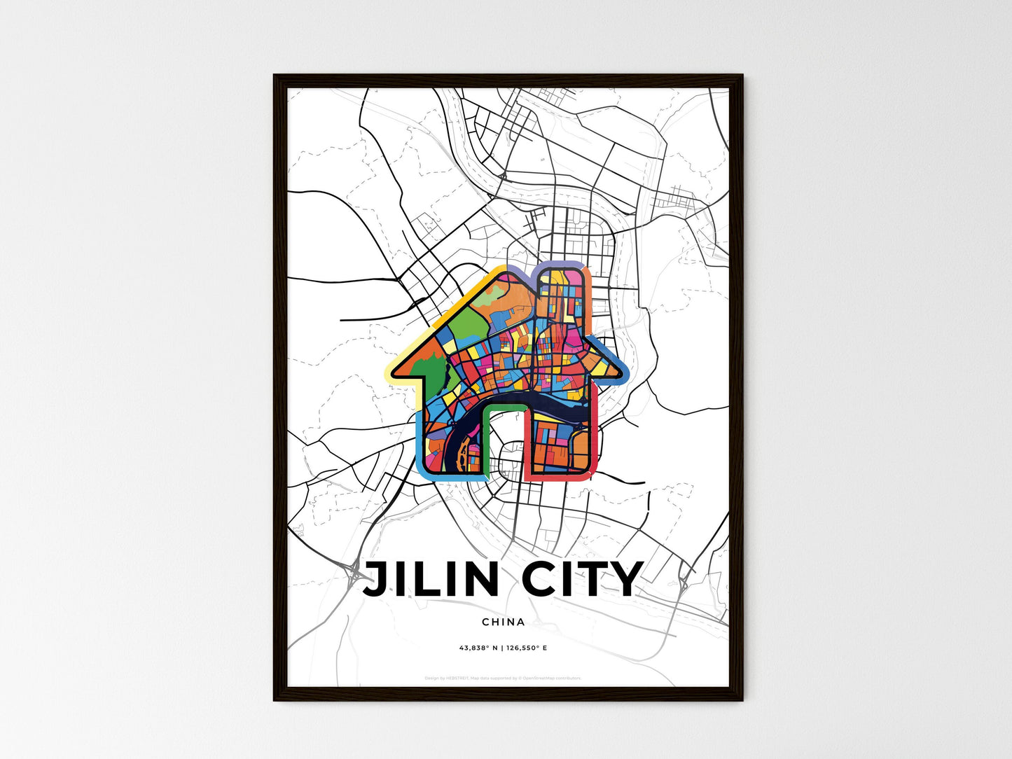Jilin City China wedding art map with home icon