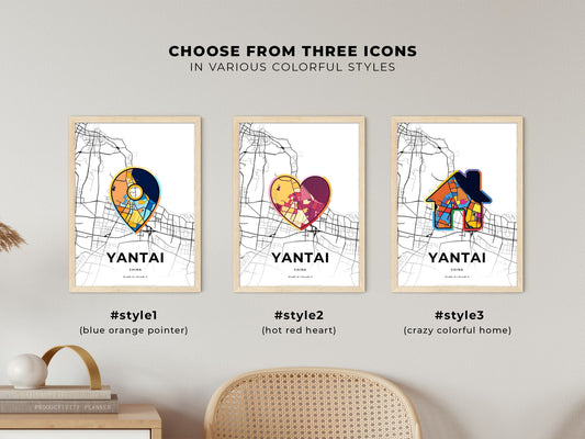 Yantai China maps with colorful icons