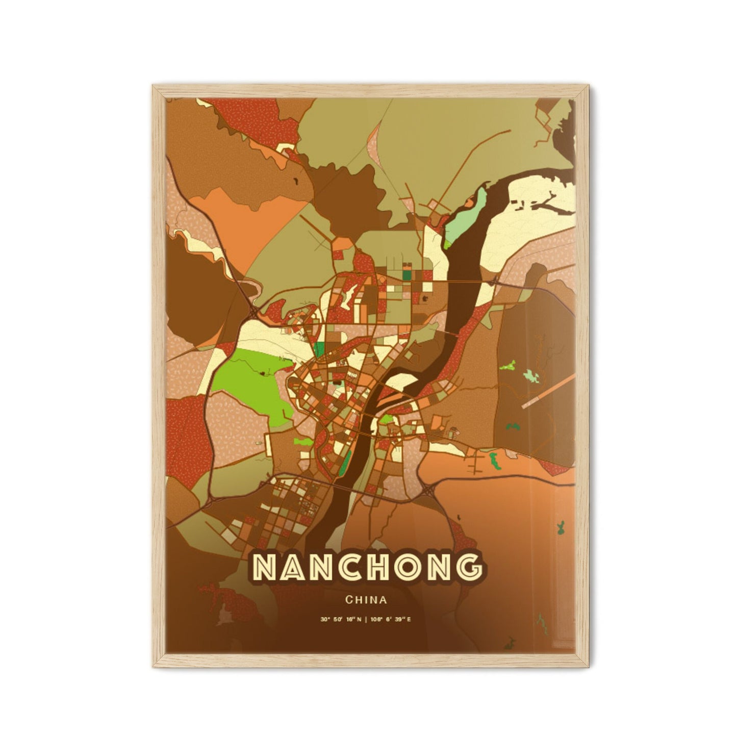 Colorful NANCHONG CHINA Fine Art Map Farmhouse
