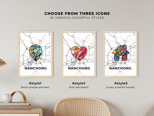 Nanchong China maps with colorful icons