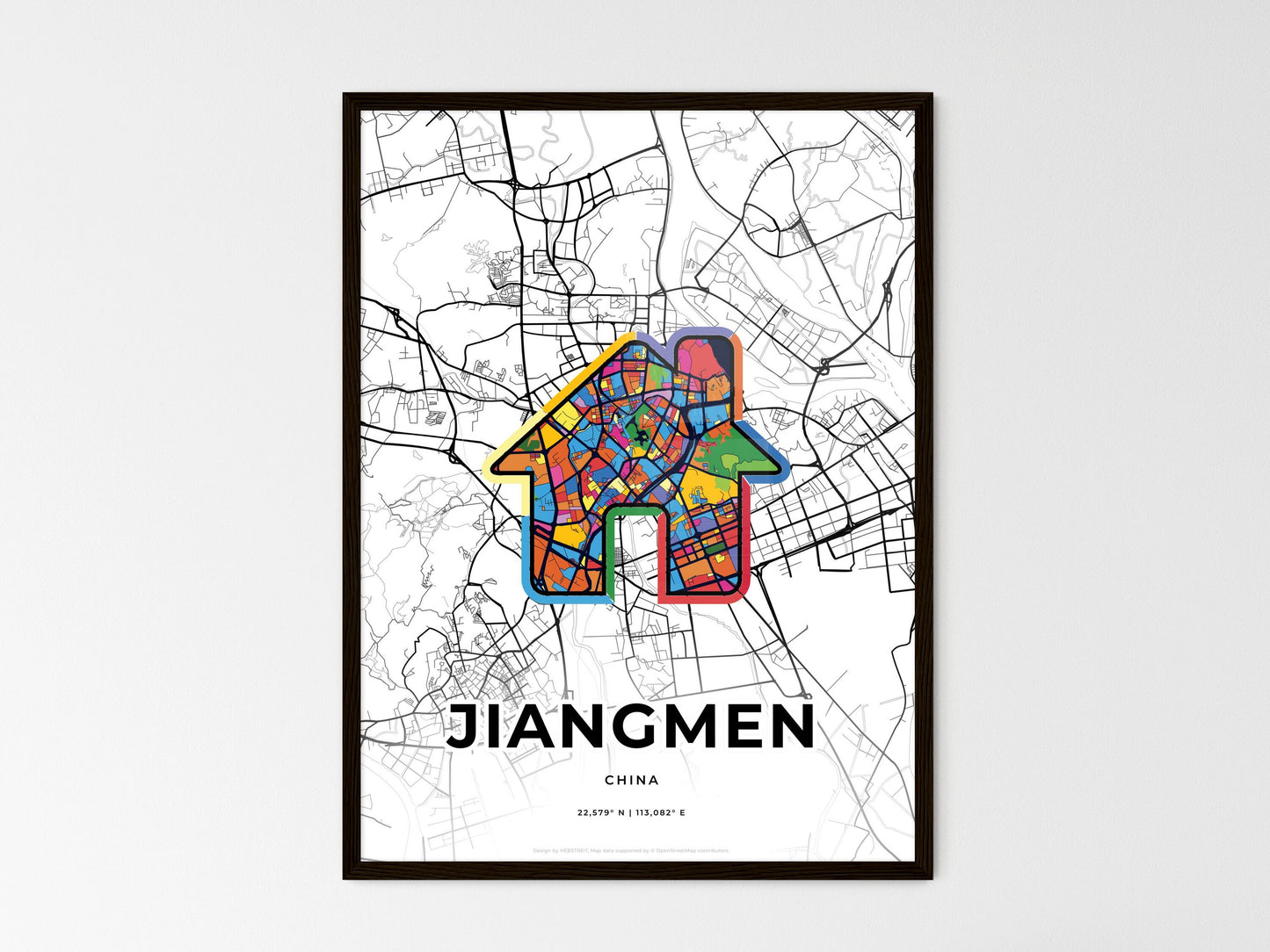 Jiangmen China wedding art map with home icon