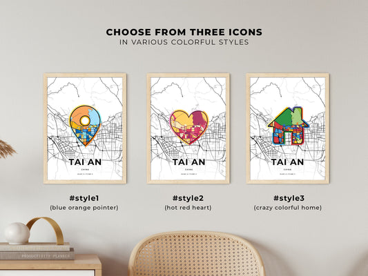 Tai An China maps with colorful icons