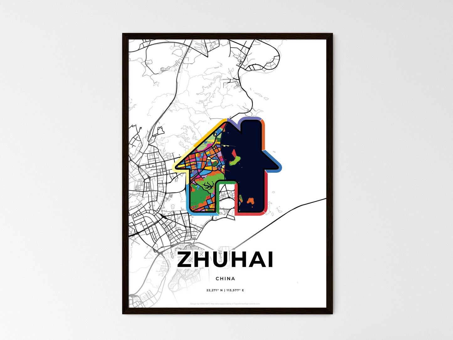 Zhuhai China wedding art map with home icon