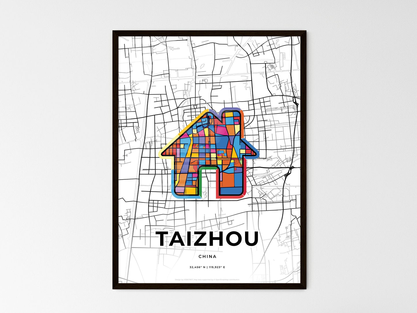 Taizhou China wedding art map with home icon