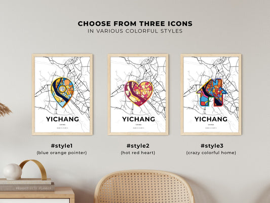 Yichang China maps with colorful icons