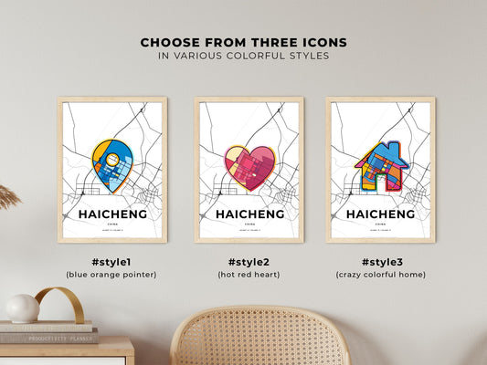 Haicheng China maps with colorful icons