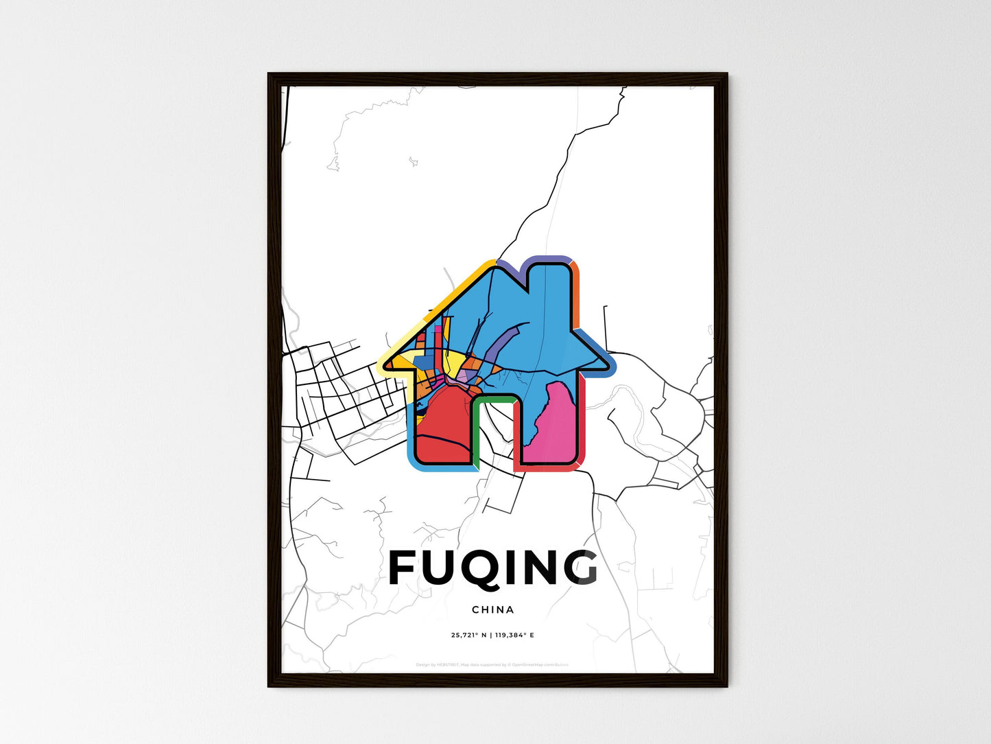 Fuqing China wedding art map with home icon