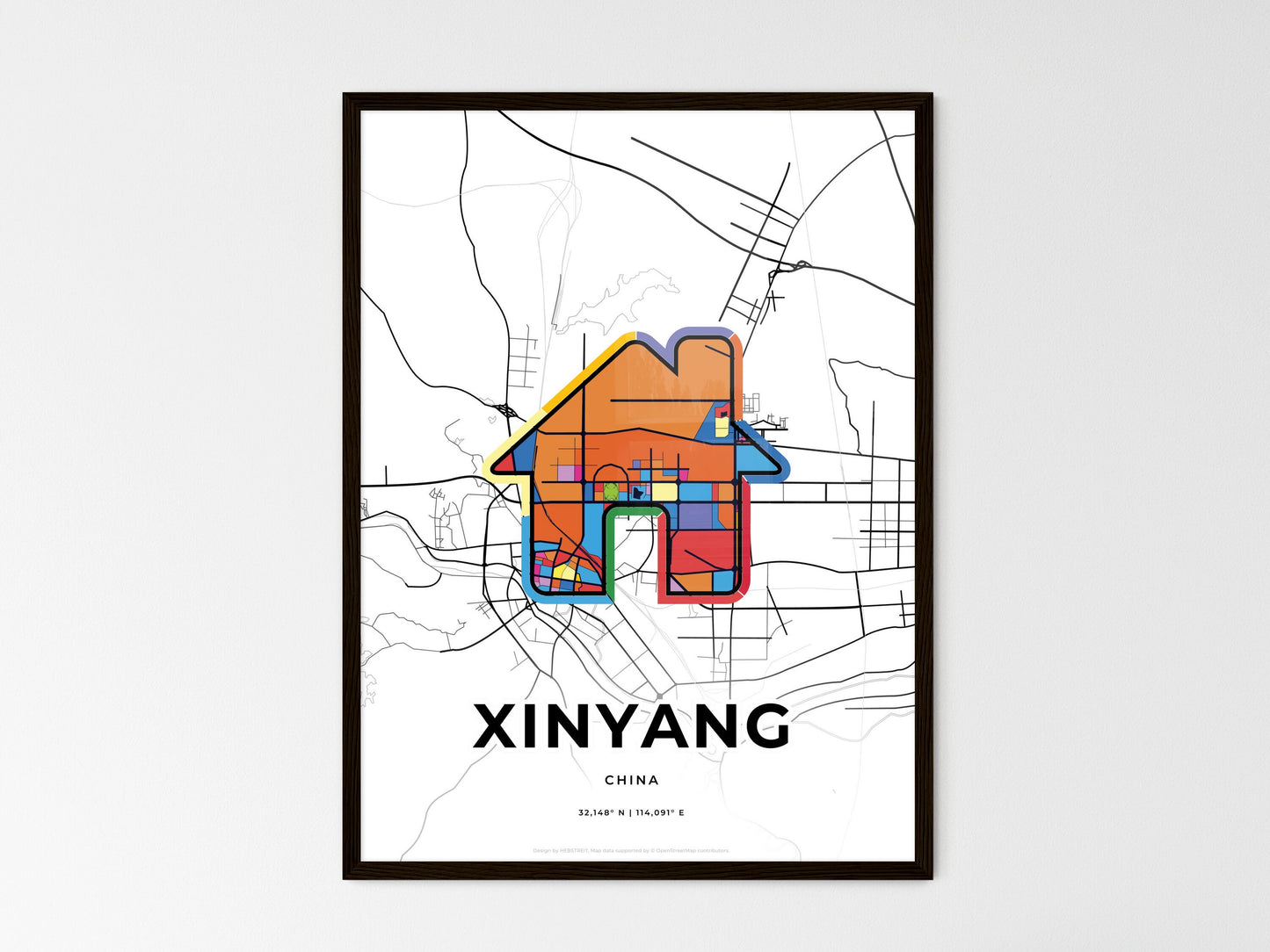 Xinyang China wedding art map with home icon