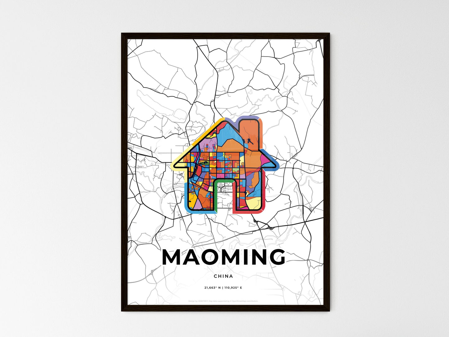 Maoming China wedding art map with home icon