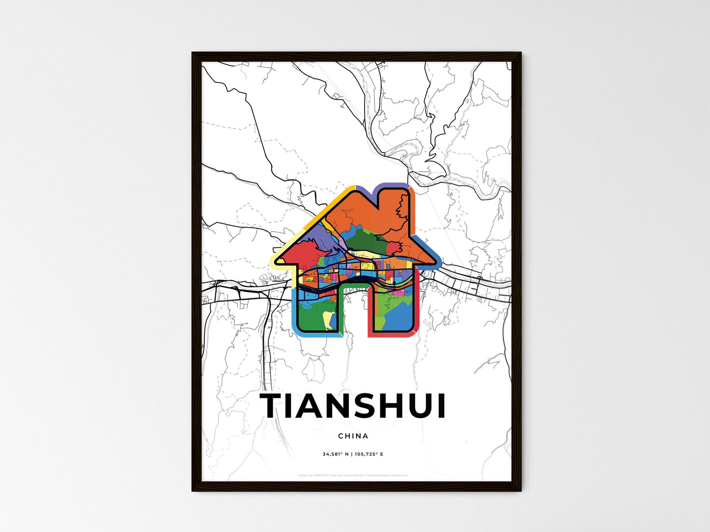Tianshui China wedding art map with home icon
