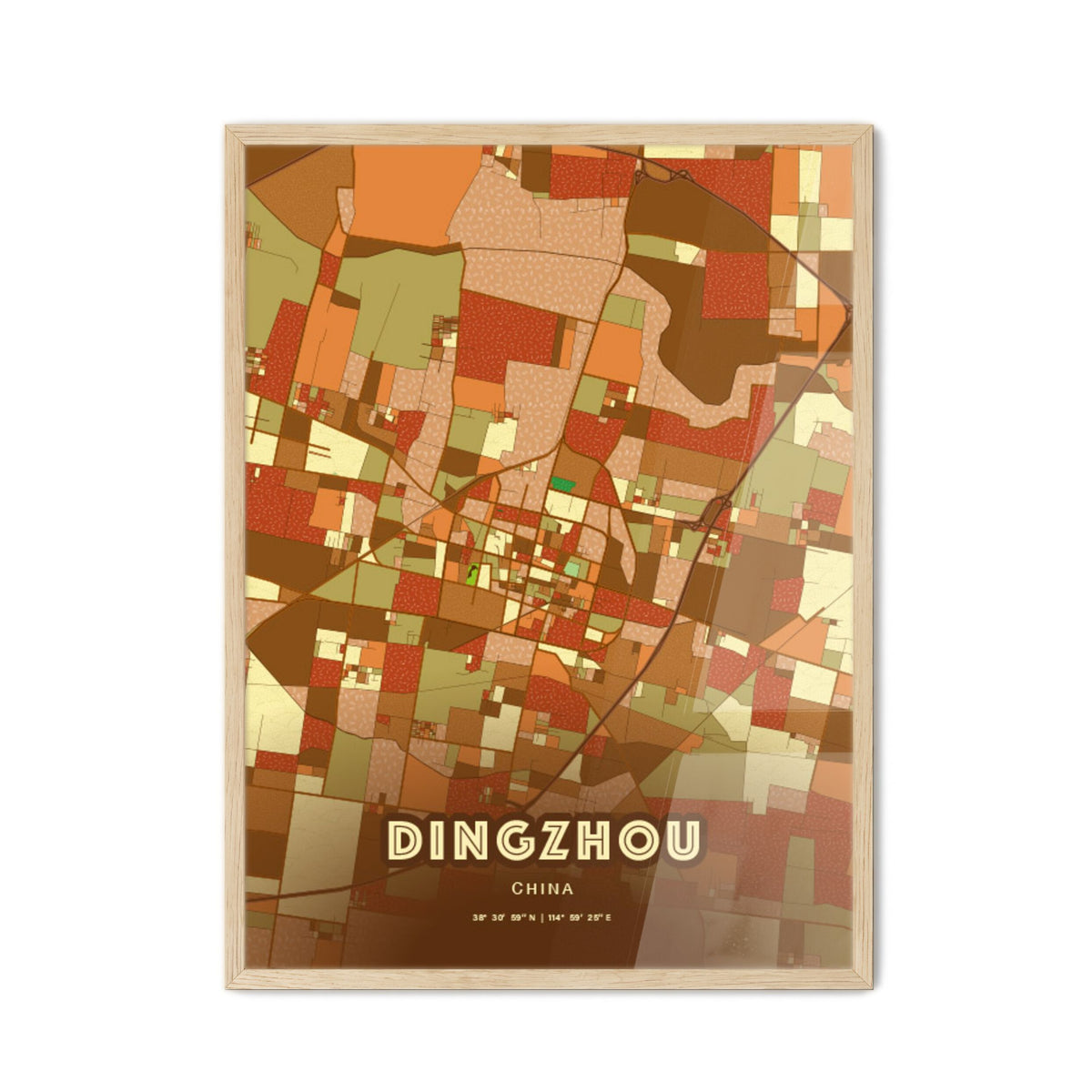 Colorful DINGZHOU CHINA Fine Art Map Farmhouse
