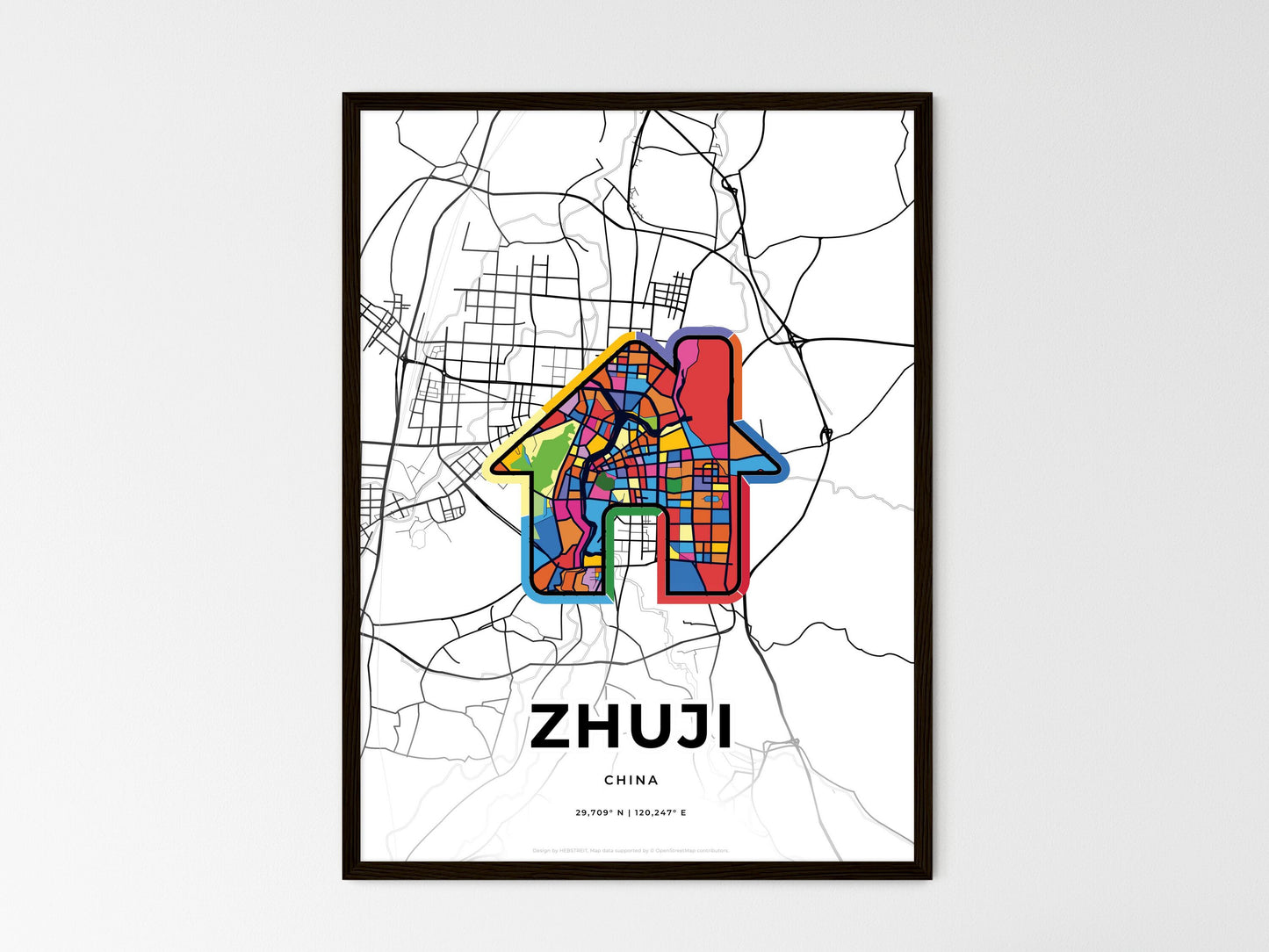 Zhuji China wedding art map with home icon