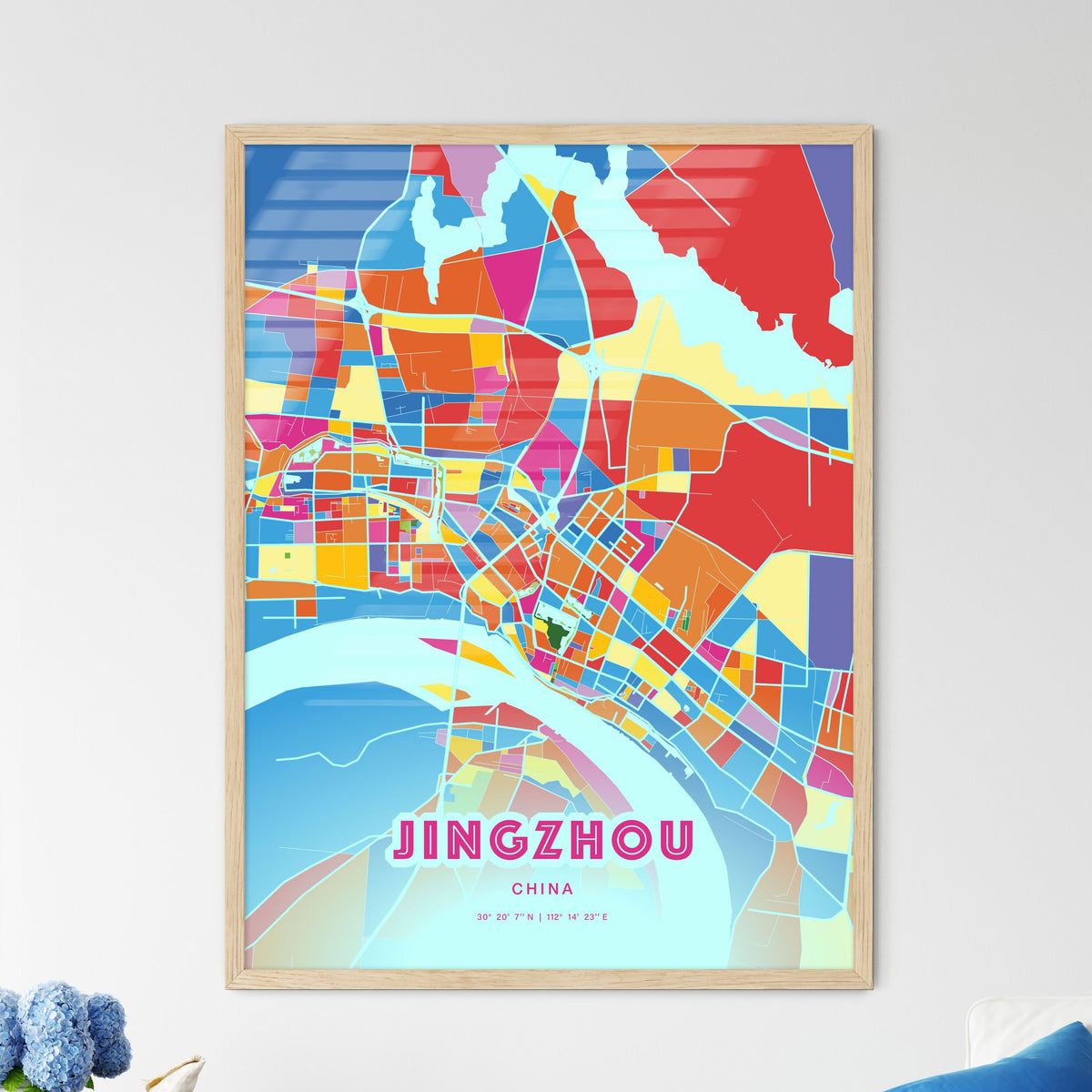 Colorful JINGZHOU CHINA Fine Art Map Crazy Colors
