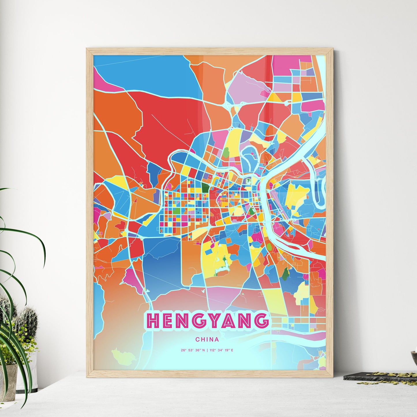 Colorful HENGYANG CHINA Fine Art Map Crazy Colors