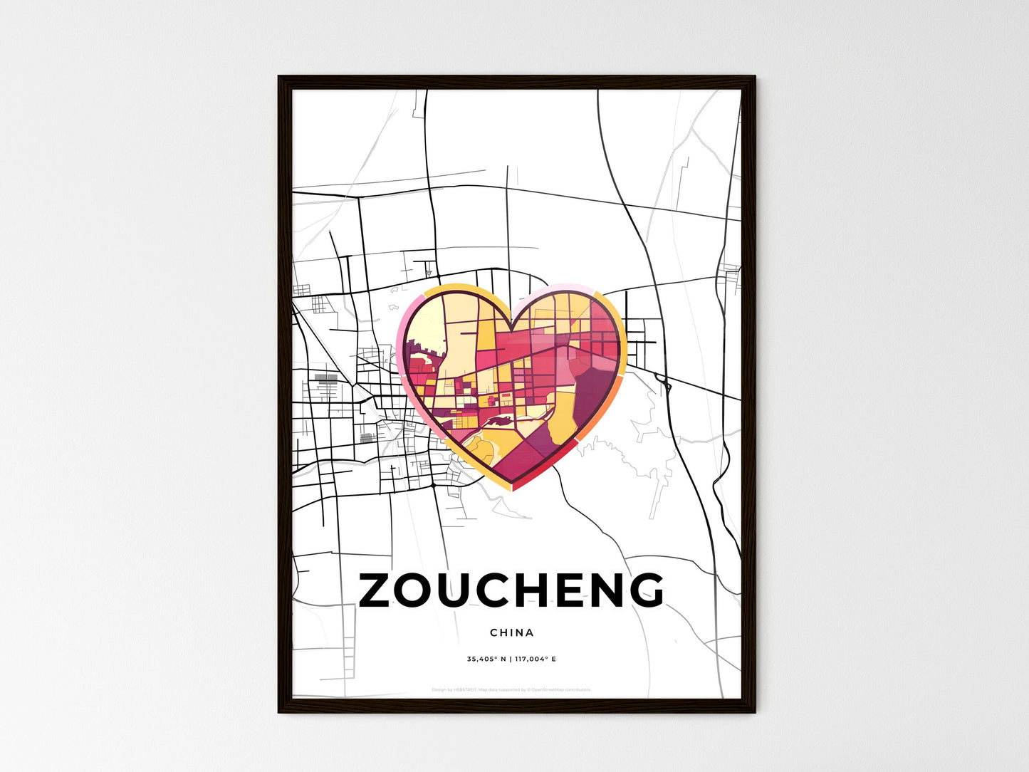 ZOUCHENG CHINA minimal art map with a colorful icon. Where it all began, Couple map gift. Style 2