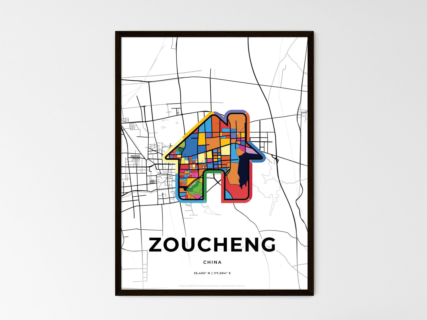 ZOUCHENG CHINA minimal art map with a colorful icon. Where it all began, Couple map gift. Style 3