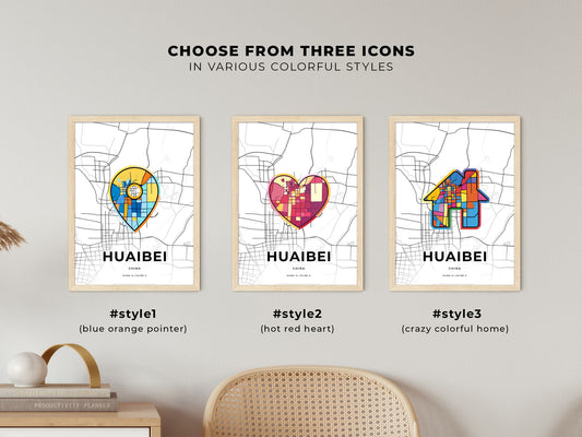 Huaibei China maps with colorful icons