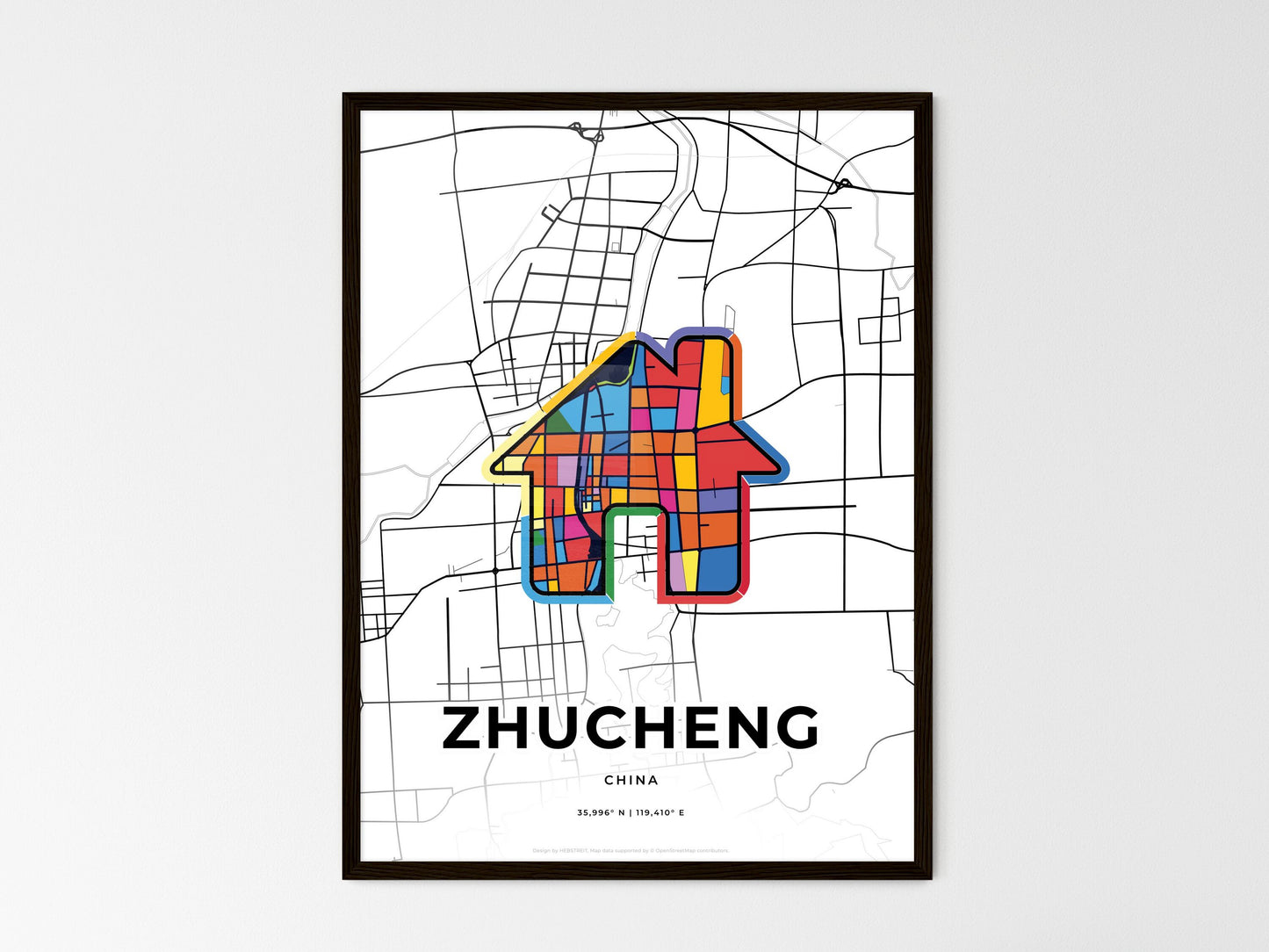 Zhucheng China wedding art map with home icon