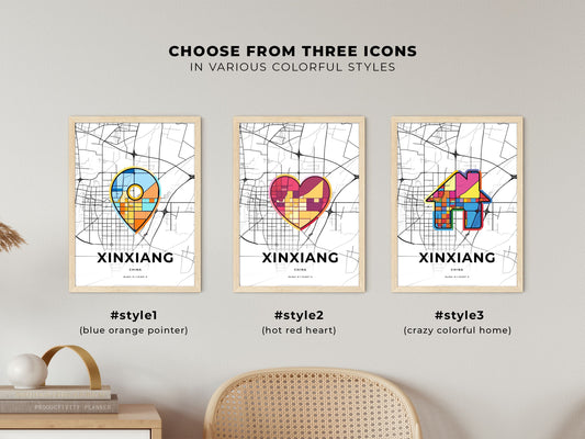 Xinxiang China maps with colorful icons