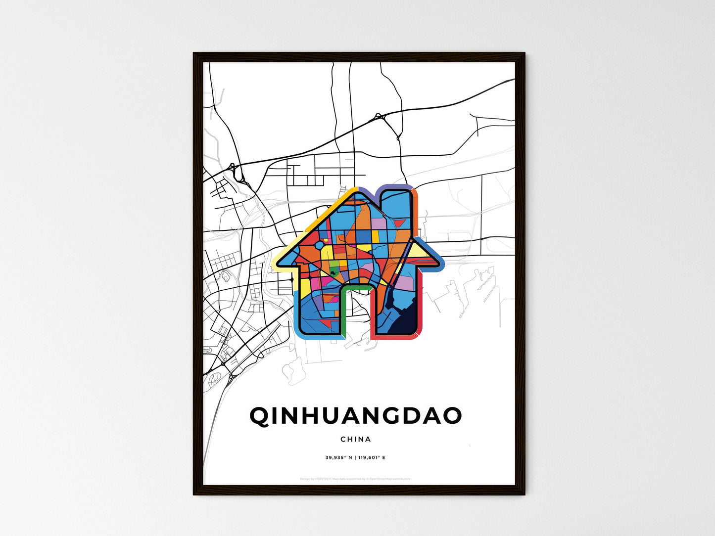 Qinhuangdao China wedding art map with home icon