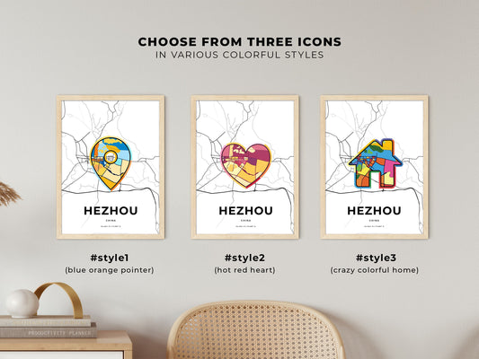 Hezhou China maps with colorful icons