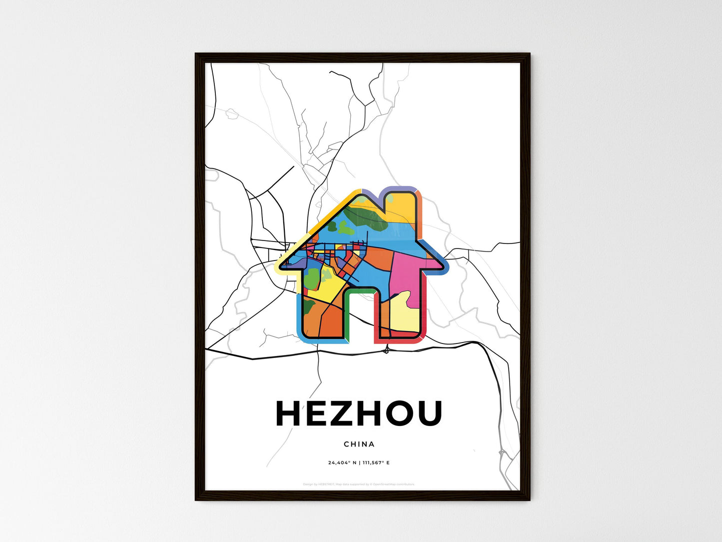Hezhou China wedding art map with home icon
