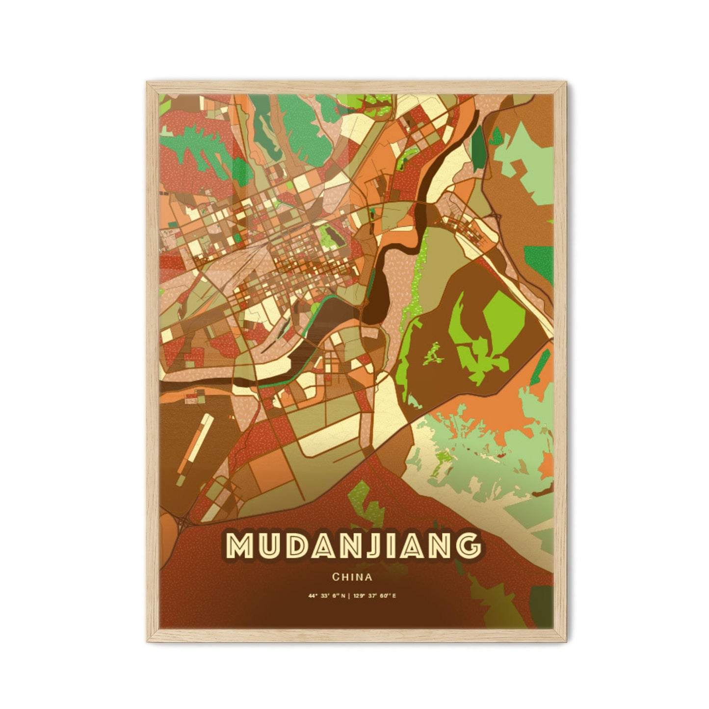 Colorful MUDANJIANG CHINA Fine Art Map Farmhouse