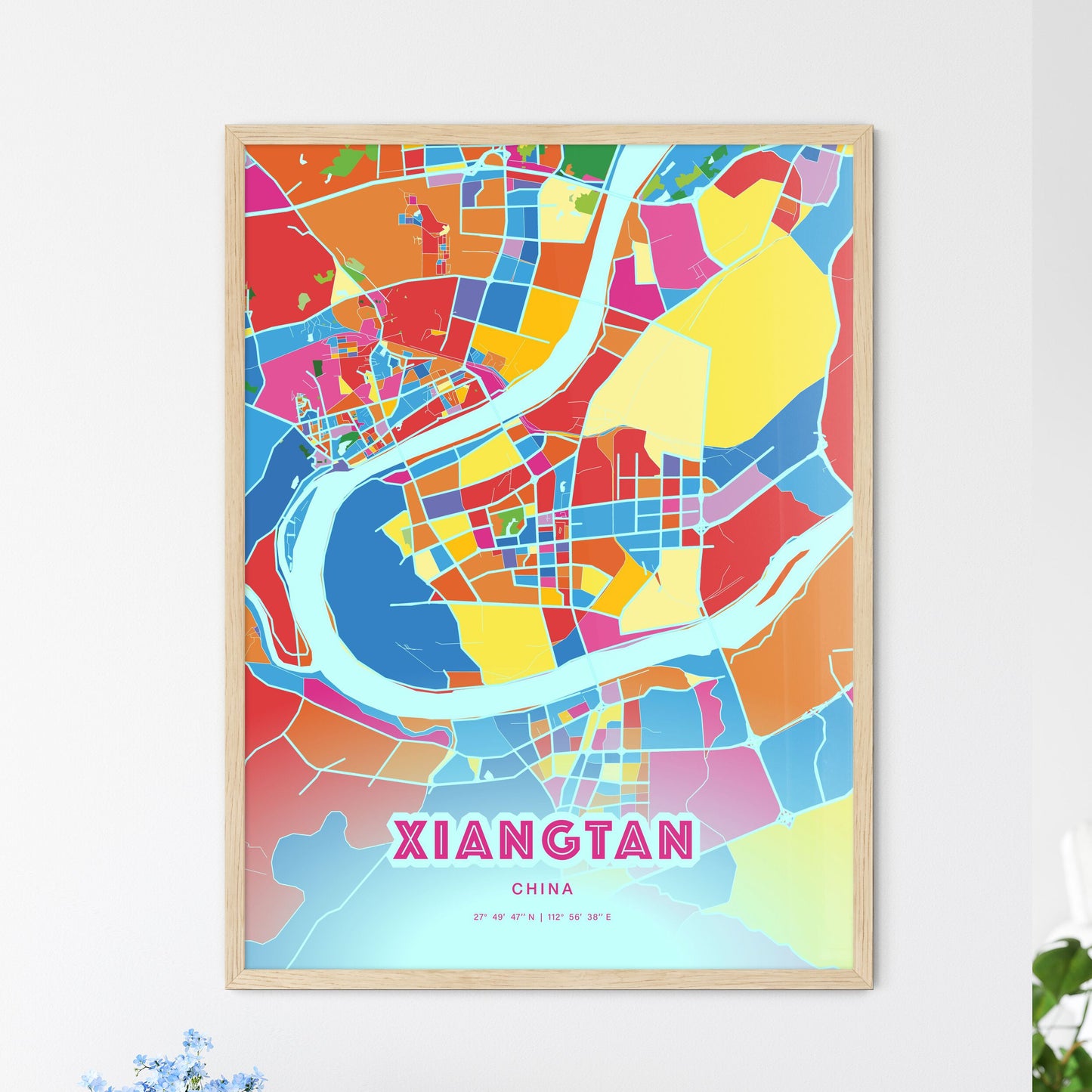 Colorful XIANGTAN CHINA Fine Art Map Crazy Colors