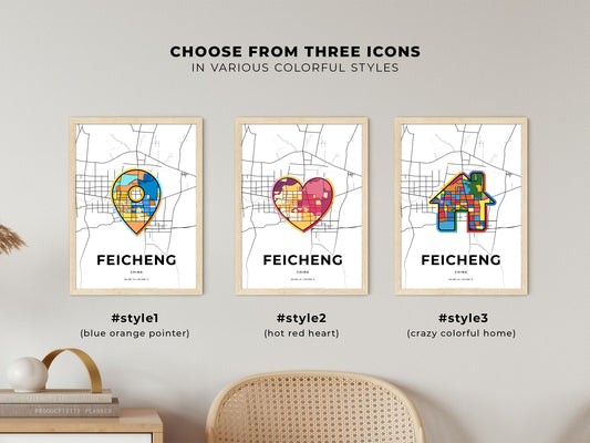 Feicheng China maps with colorful icons
