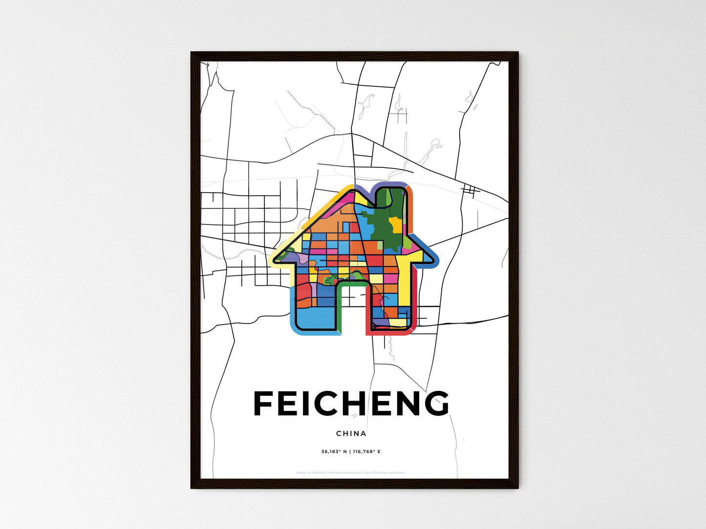 Feicheng China wedding art map with home icon