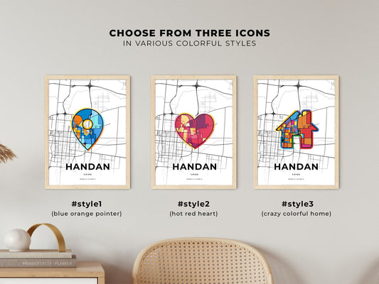 Handan China maps with colorful icons