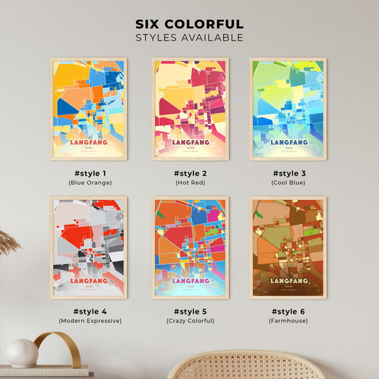 Colorful LANGFANG CHINA Fine Art Map Blue Orange