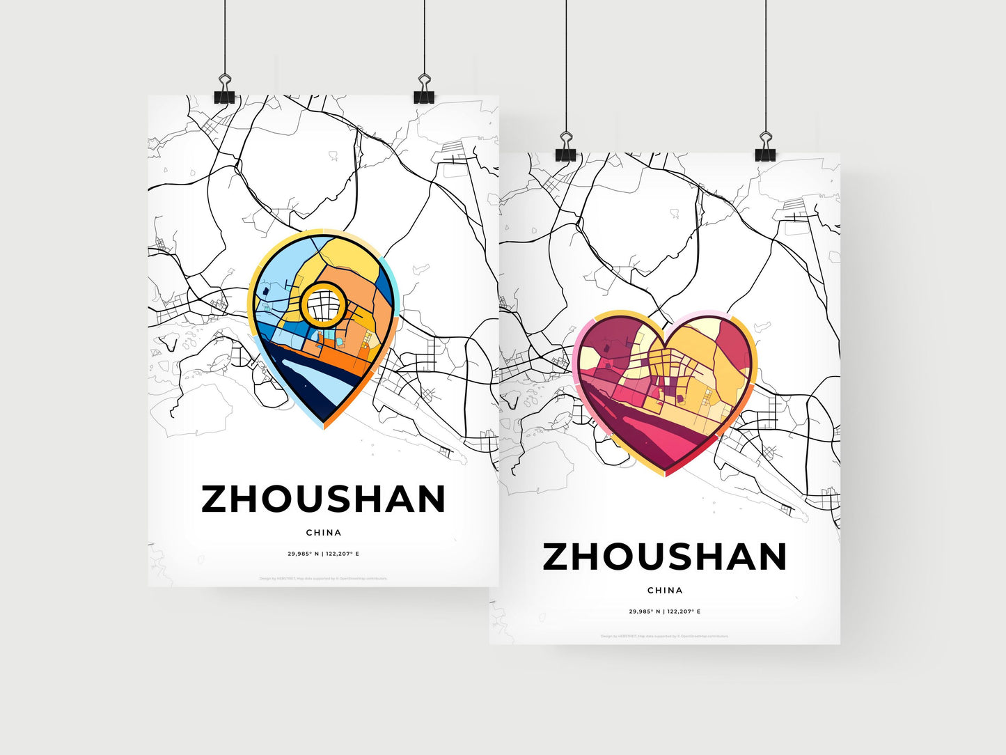 ZHOUSHAN CHINA minimal art map with a colorful icon. Where it all began, Couple map gift.
