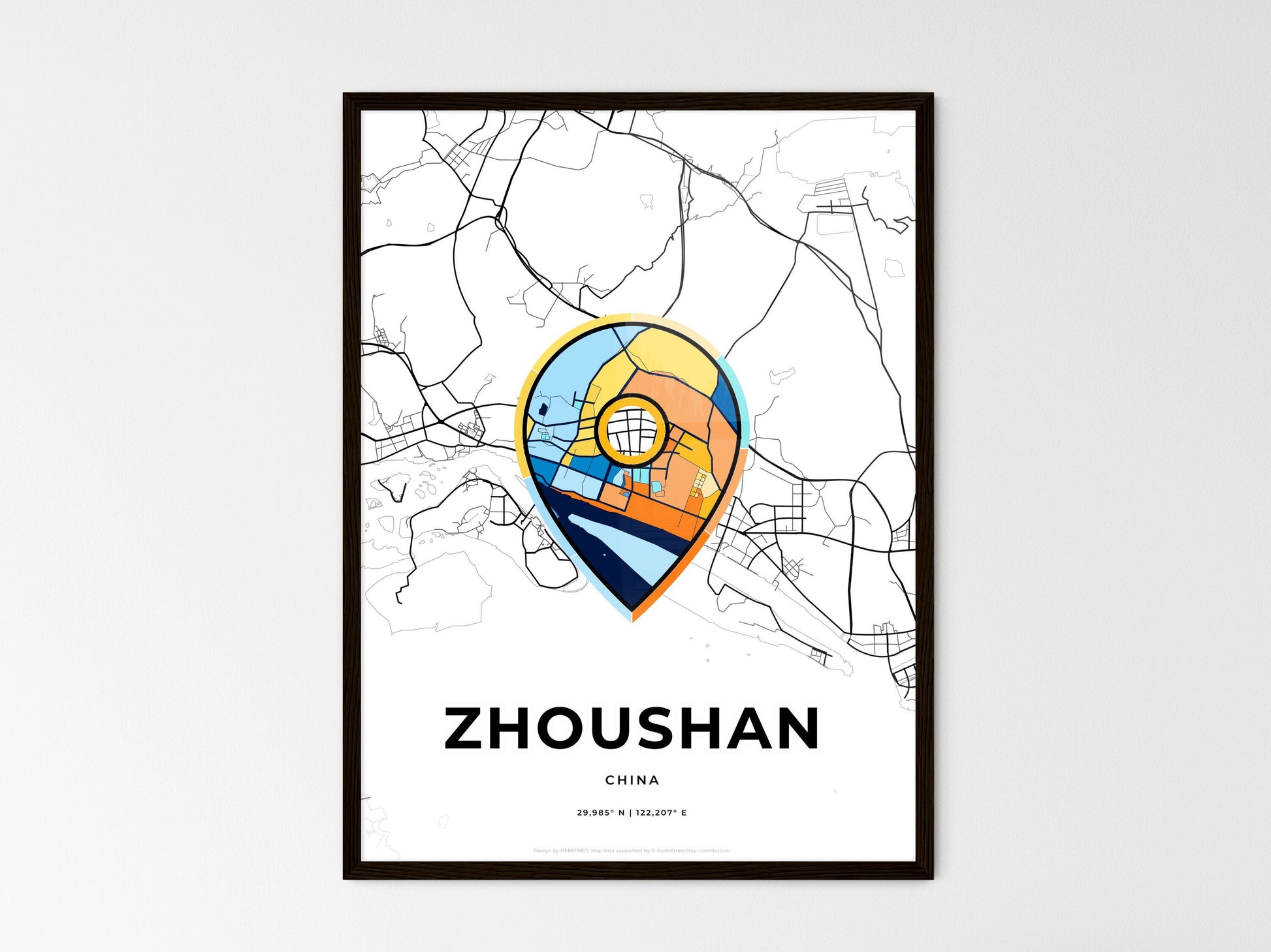 ZHOUSHAN CHINA minimal art map with a colorful icon. Where it all began, Couple map gift. Style 1