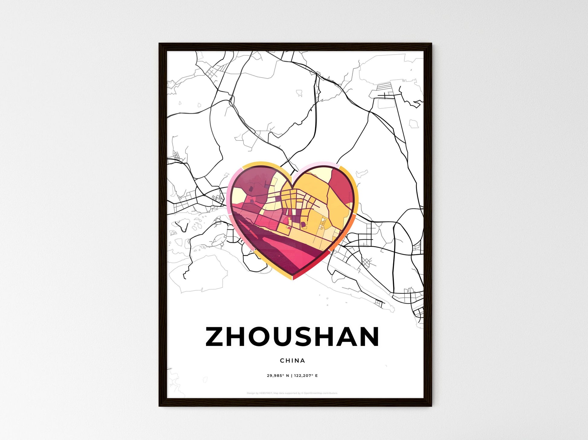 ZHOUSHAN CHINA minimal art map with a colorful icon. Where it all began, Couple map gift. Style 2