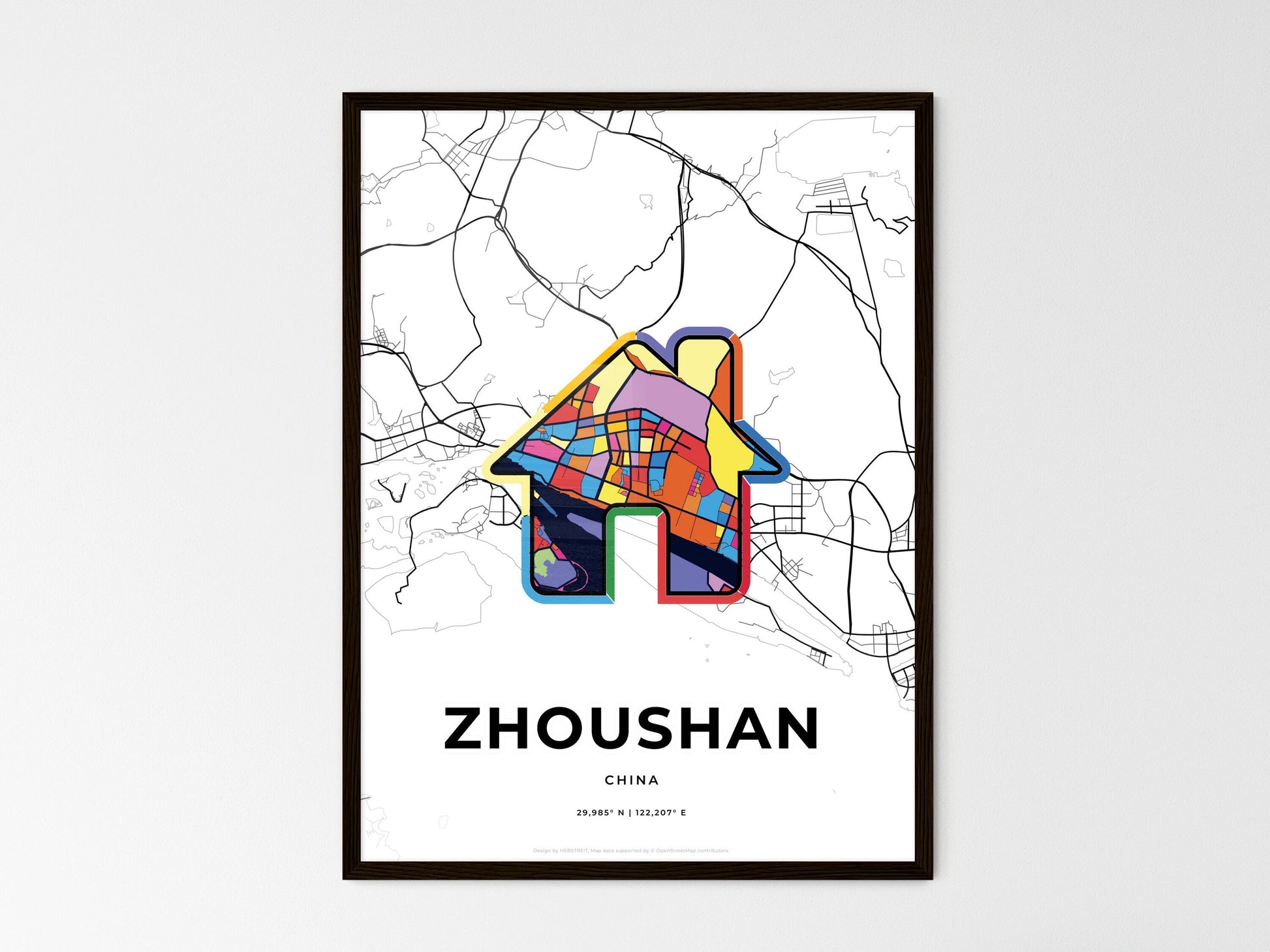 ZHOUSHAN CHINA minimal art map with a colorful icon. Where it all began, Couple map gift. Style 3